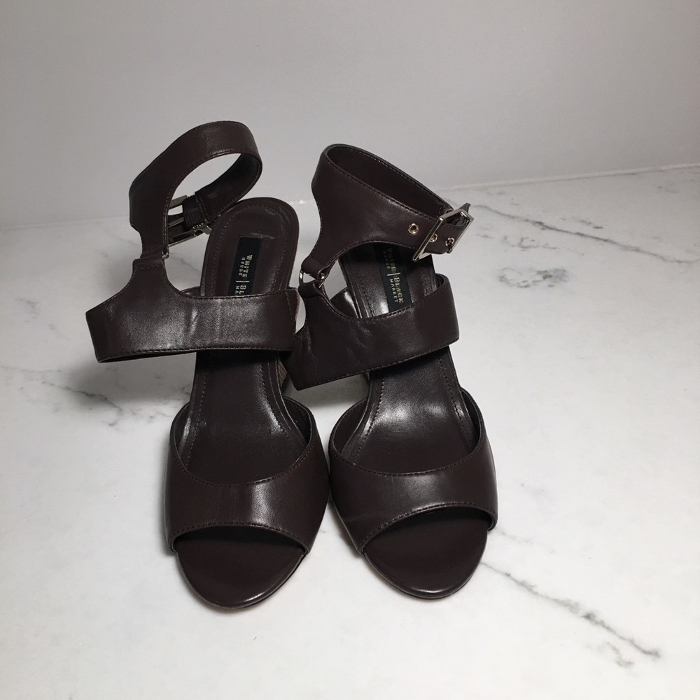 White House Black Market Brown & Cream Wedge Heels - Picture 2 of 8